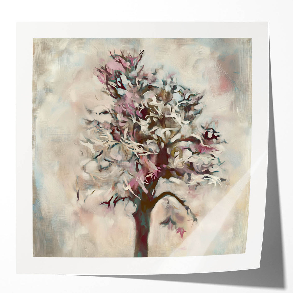 Abstract floral wall art print in vibrant colors featuring intricate designs on a glossy surface, ideal for modern home decor or art collections.