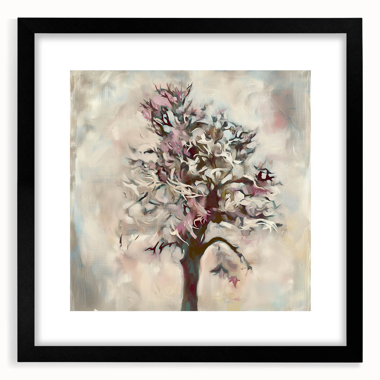 Abstract floral frame with a black matte finish, showcasing vibrant colors and intricate designs, perfect for enhancing modern home decor aesthetics.