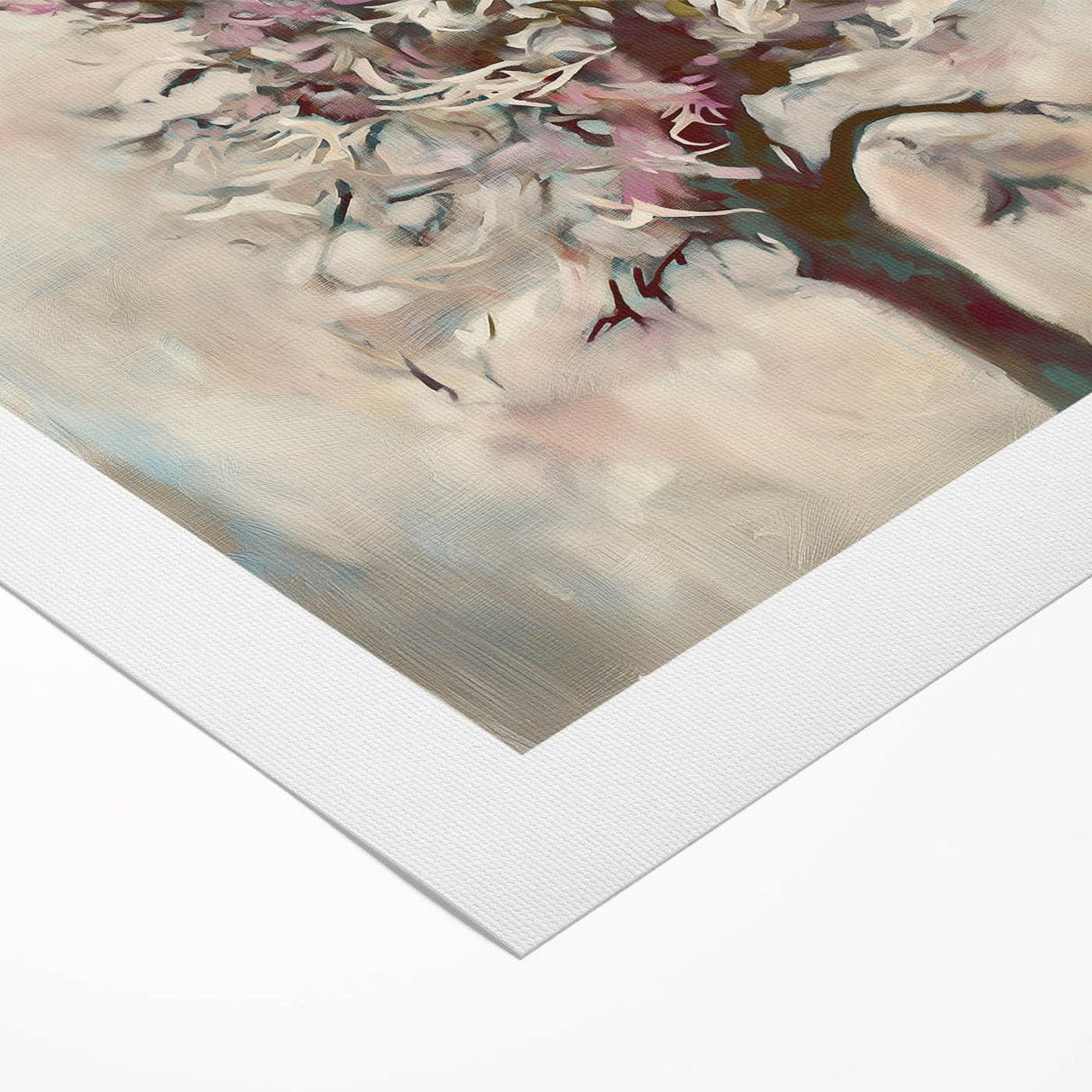 Abstract floral design on rolled canvas, showcasing vibrant colors and intricate patterns, elegantly packaged in a protective cardboard tube, ideal for home decor. Perfect for enhancing modern interiors with a touch of artistic flair.