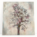 Abstract floral canvas artwork featuring vibrant colors and intricate patterns, displayed leaning against a neutral wall, perfect for modern home decor.