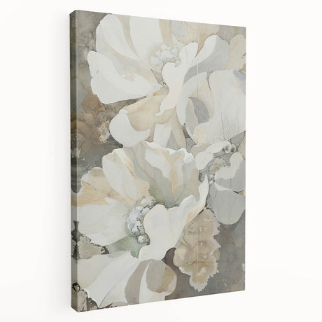 Abstract minimalist wall art on stretched canvas showcasing soft pastel colors and geometric shapes, perfect for modern home decor. This side view emphasizes the canvas's depth and texture, ideal for enhancing living spaces.
