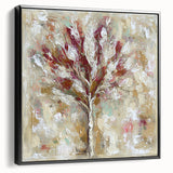 Framed black canvas showcasing abstract floral design with vibrant colors and textured details, ideal for modern home decor and artistic ambiance.