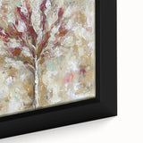 Close-up view of a vibrant abstract floral framed canvas, showcasing intricate details and rich colors, perfect for modern home decor or artistic interiors.