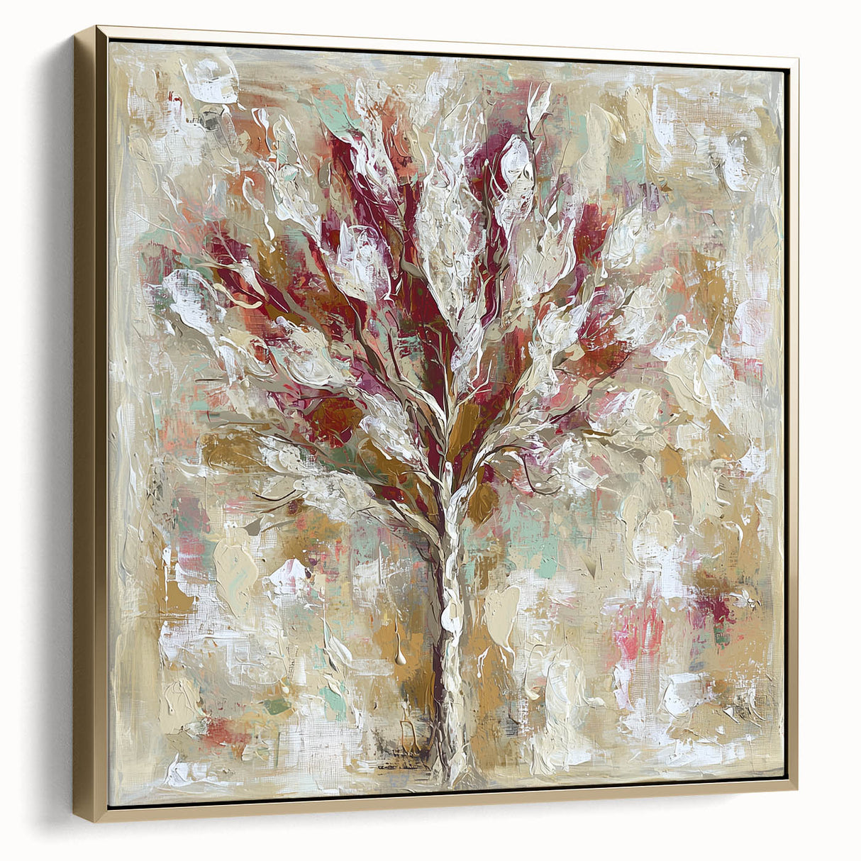 Framed canvas artwork showcasing an elegant abstract floral design in silver and gold tones, perfect for modern home decor. The piece features intricate details and a sleek finish, ideal for adding a touch of sophistication to any space.