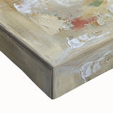 Close-up of a vibrant abstract floral stretched canvas art piece showcasing rich colors and intricate patterns, perfect for modern home decor or artistic displays.