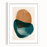 Abstract minimalist wall art framed in white with a mat, showcasing soft colors and geometric shapes, perfect for modern home decor or office spaces.