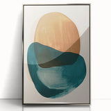 Framed abstract minimalist wall art in silver acrylic, showcasing geometric shapes and soft color gradients, ideal for modern interior decor and artistic expression.