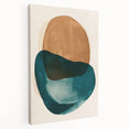 Abstract minimalist wall art on stretched canvas showcasing soft pastel colors and geometric shapes, viewed from the side, ideal for modern home decor.