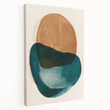 Abstract minimalist wall art on stretched canvas showcasing soft pastel colors and geometric shapes, viewed from the side, ideal for modern home decor.