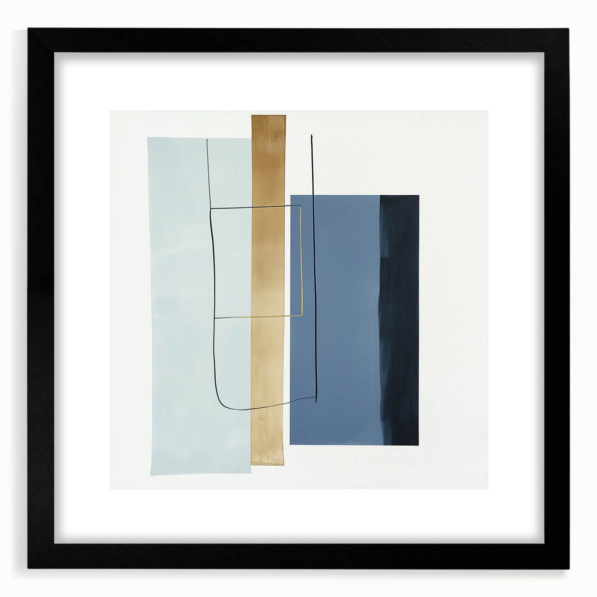 Minimalist Abstract Wall Art – Soft Blue & Gold Geometric Canvas