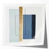 Minimalist Abstract Wall Art – Soft Blue & Gold Geometric Canvas