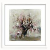 Abstract floral artwork framed in white matting, showcasing vibrant colors and intricate designs, ideal for modern home decor or as a unique gift.