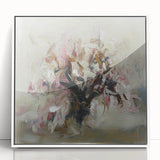 Framed acrylic artwork showcasing vibrant abstract florals in a white frame, ideal for modern home decor. Perfect for adding color and style to any room.