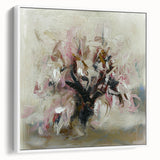 Framed canvas artwork showcasing an abstract floral design with vibrant colors and intricate details, set against a white backdrop, enhancing modern home decor.