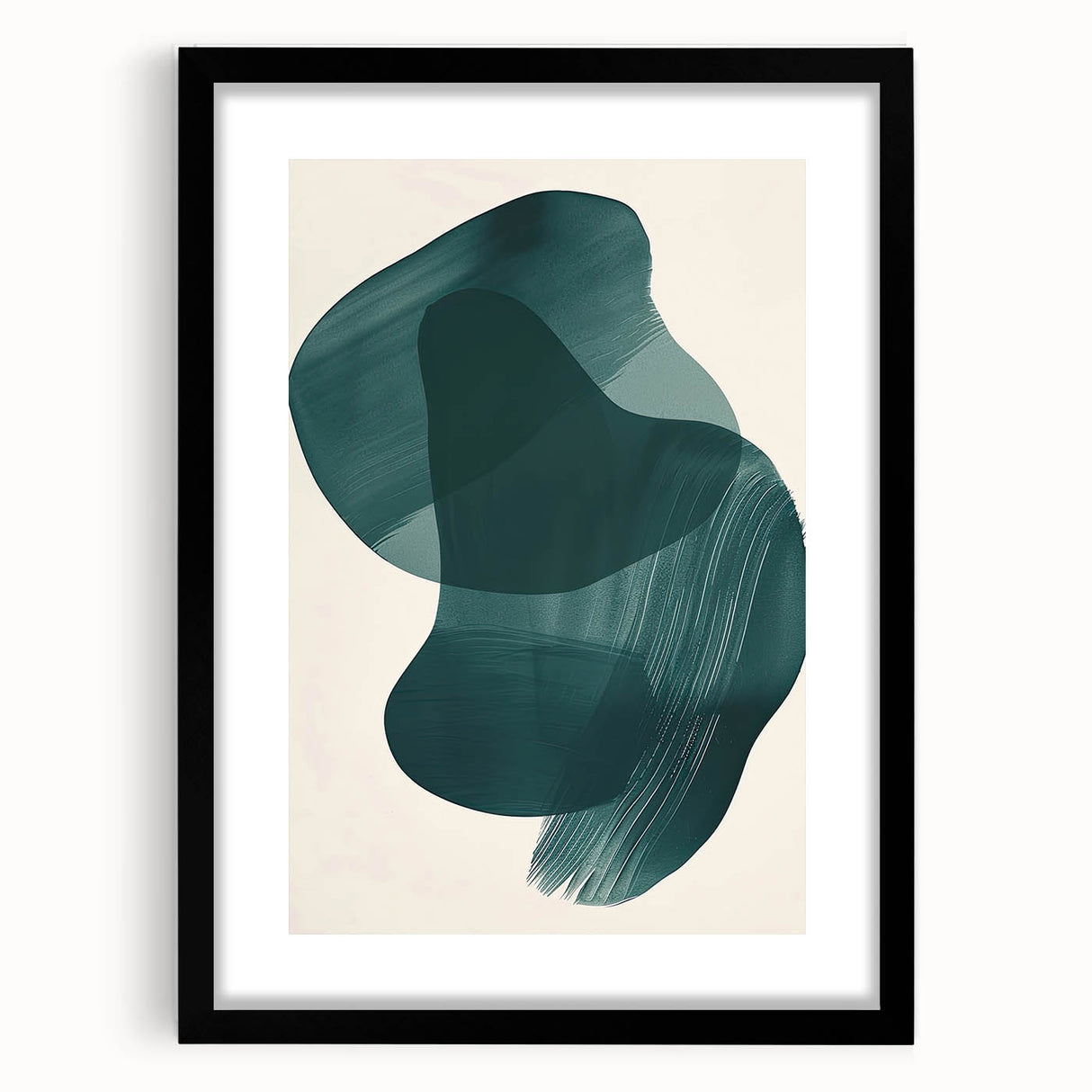 Abstract minimalist wall art framed in black with a mat, showcasing a sleek design perfect for modern decor. Ideal for enhancing home or office aesthetics.