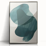 Abstract minimalist wall art framed in acrylic with a sleek silver finish, showcasing geometric shapes and soft color gradients, perfect for modern decor.