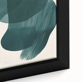 Close-up of a framed minimalist abstract wall art piece showcasing soft pastel colors and geometric shapes, perfect for modern home decor enhancement.
