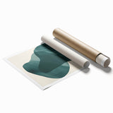 Abstract minimalist wall art print featuring soft pastel colors and geometric shapes, rolled and ready for display in a stylish modern setting.