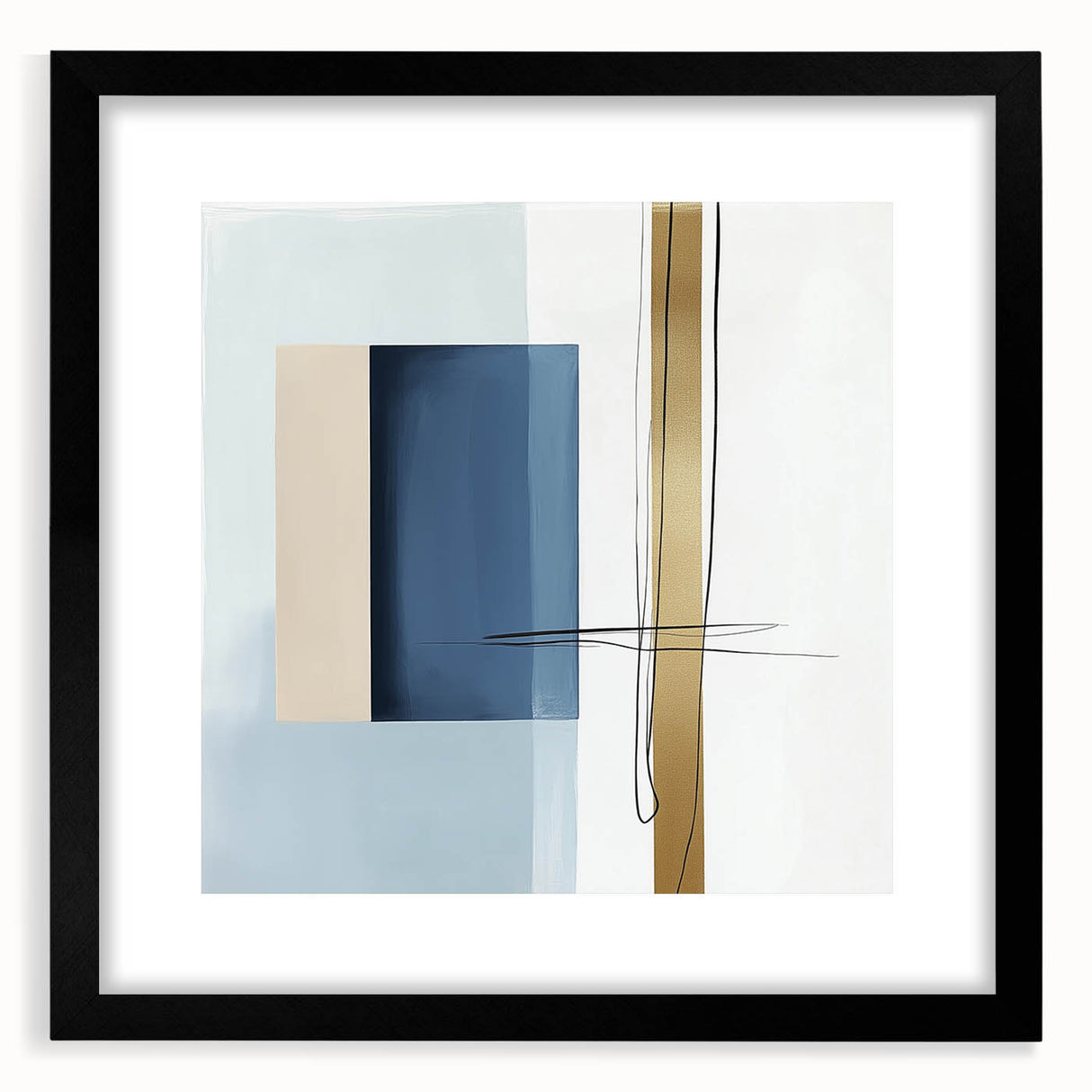 Large Abstract Wall Art – Bold Blue & Gold Minimalist Canvas Design