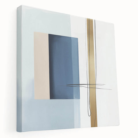 Large Abstract Wall Art – Bold Blue & Gold Minimalist Canvas Design