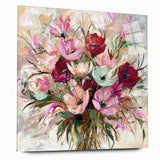 Abstract floral acrylic glass artwork showcasing vibrant colors and intricate designs, displayed from a side view, perfect for modern decor enhancement.