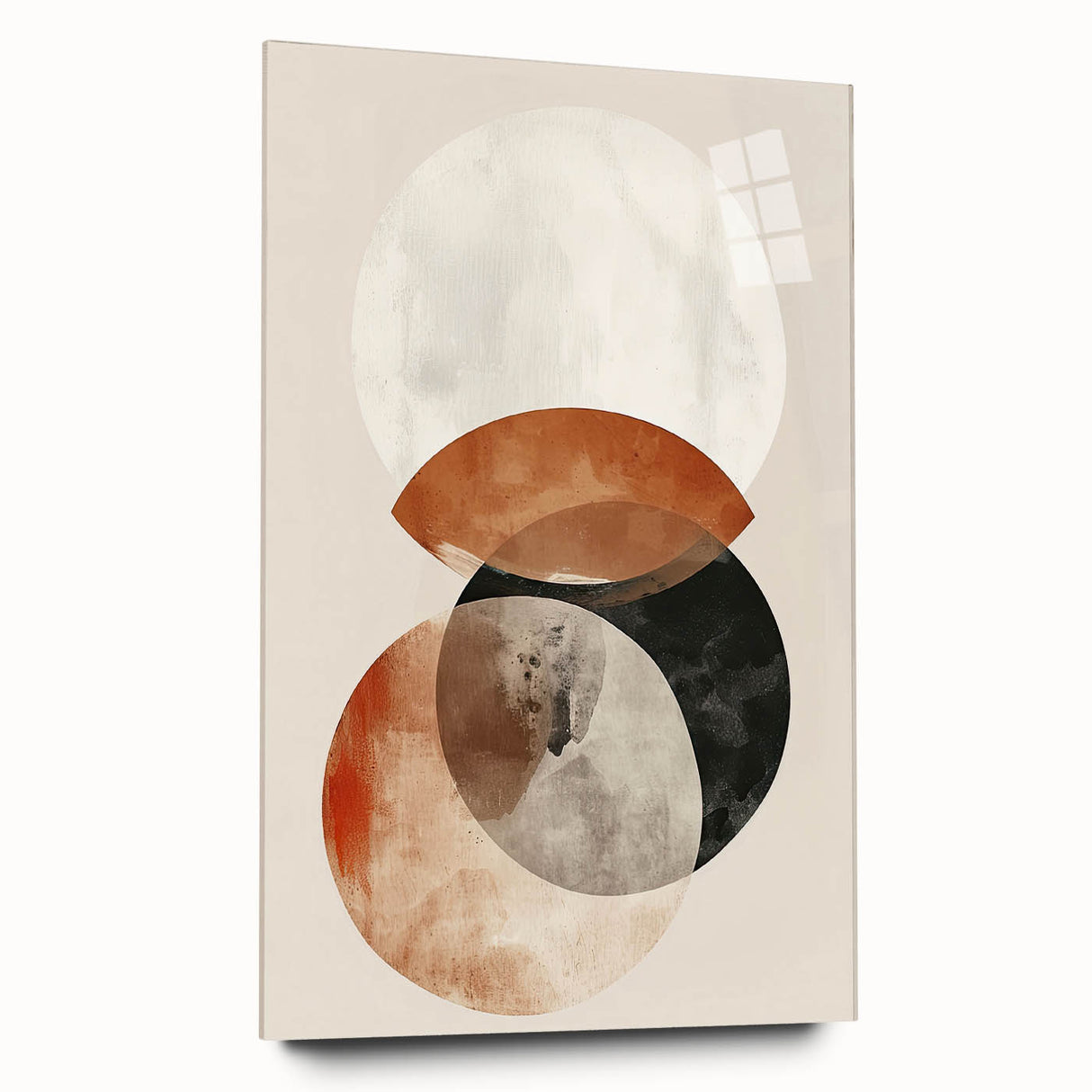 Abstract minimalist wall art displayed in a side view, showcasing a sleek acrylic glass frame with a modern design, perfect for contemporary home decor.