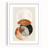 Abstract minimalist wall art framed in white matting, showcasing geometric patterns and soft neutral tones, perfect for modern home decor aesthetics.