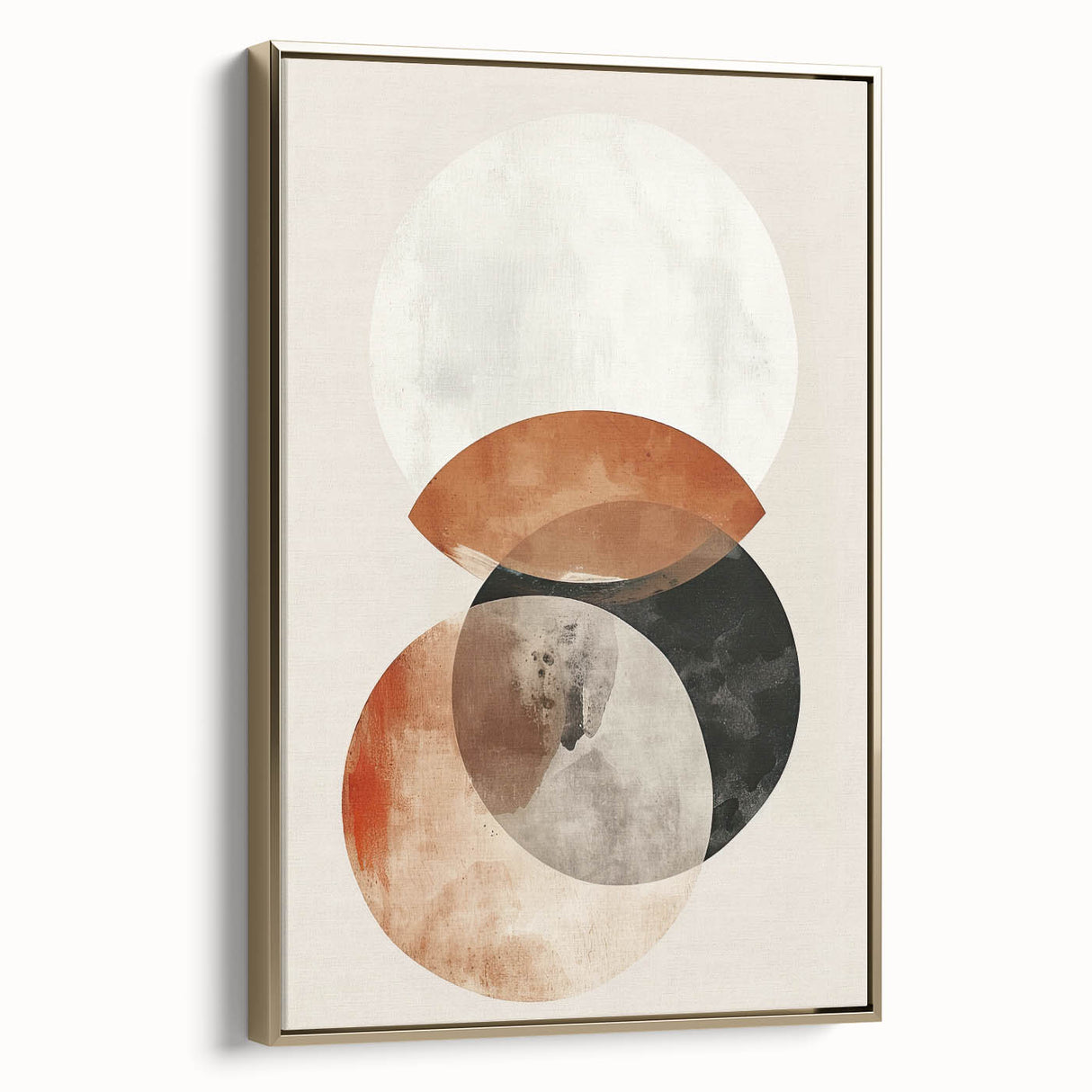 Framed abstract minimalist wall art featuring a gold design, displayed in a modern setting with a sleek side view, ideal for contemporary home decor.