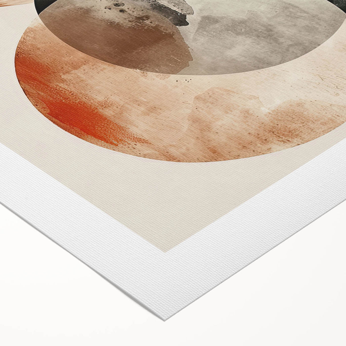 Abstract minimalist wall art printed on rolled canvas, featuring soft beige and gray tones with a fluid design, perfect for modern home decor.