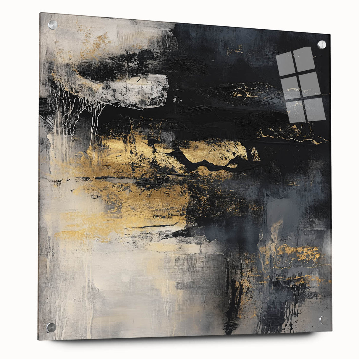 Colorful Abstract Wall Art – Bold Black, Gold & Gray Textured Canvas
