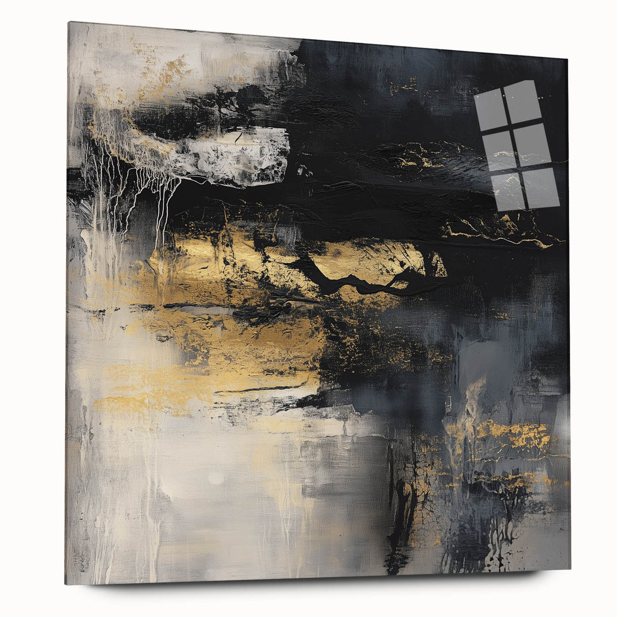 Colorful Abstract Wall Art – Bold Black, Gold & Gray Textured Canvas