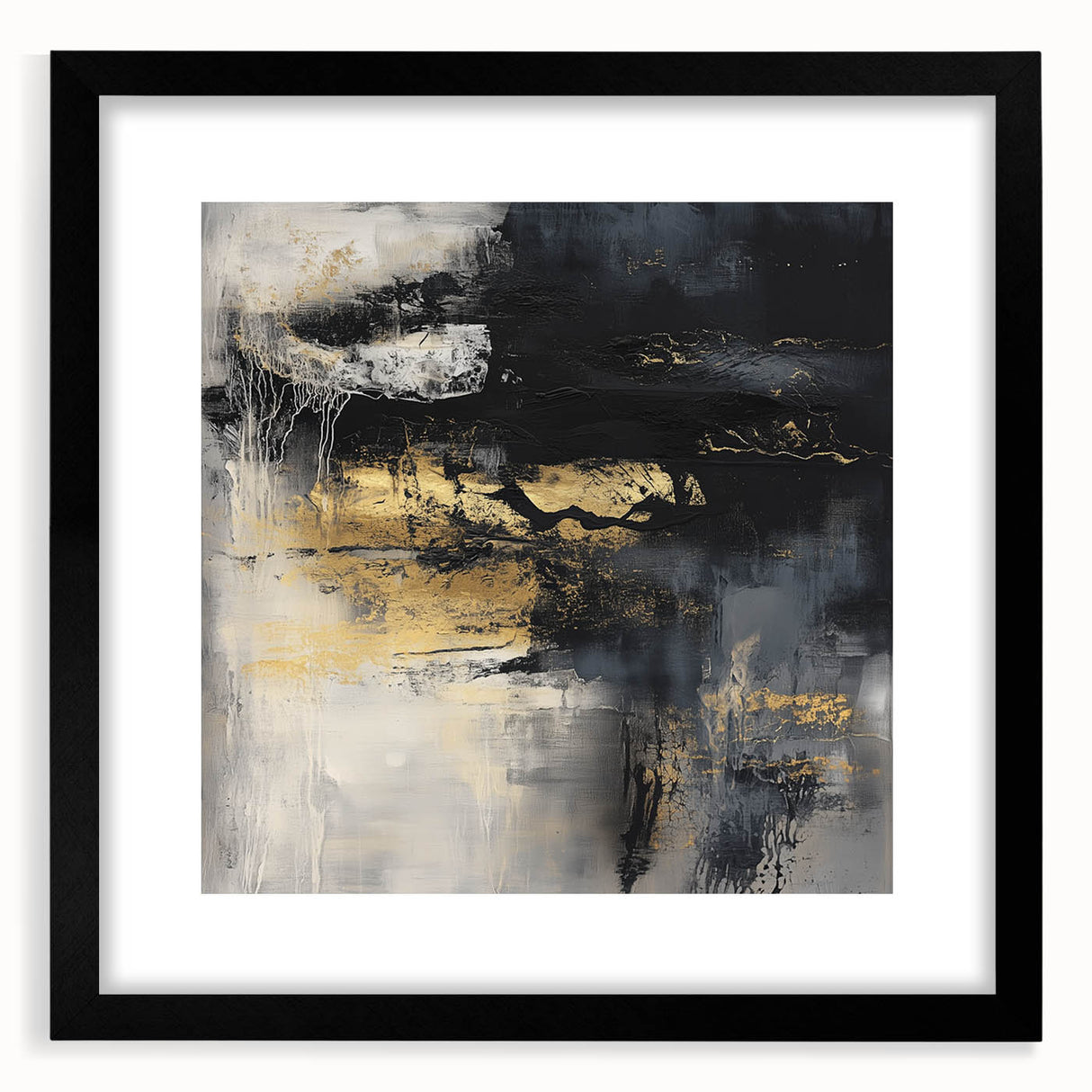 Colorful Abstract Wall Art – Bold Black, Gold & Gray Textured Canvas