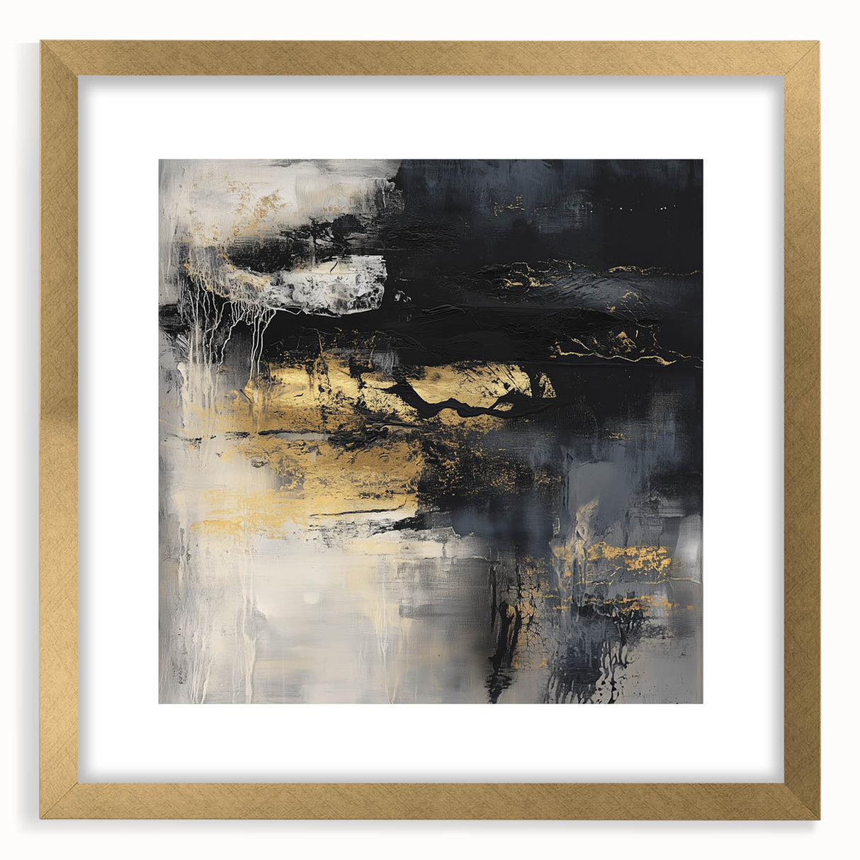 Colorful Abstract Wall Art – Bold Black, Gold & Gray Textured Canvas