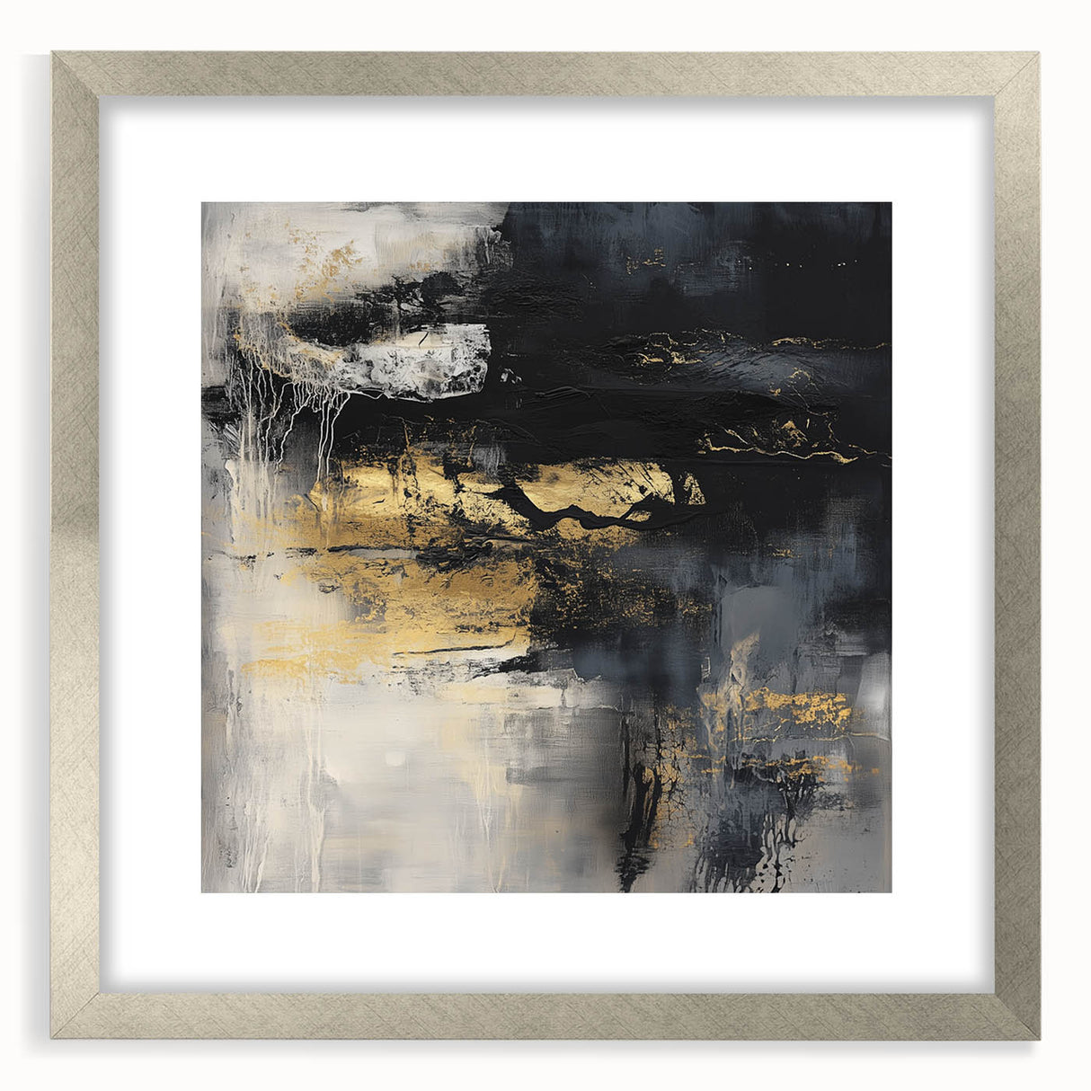 Colorful Abstract Wall Art – Bold Black, Gold & Gray Textured Canvas