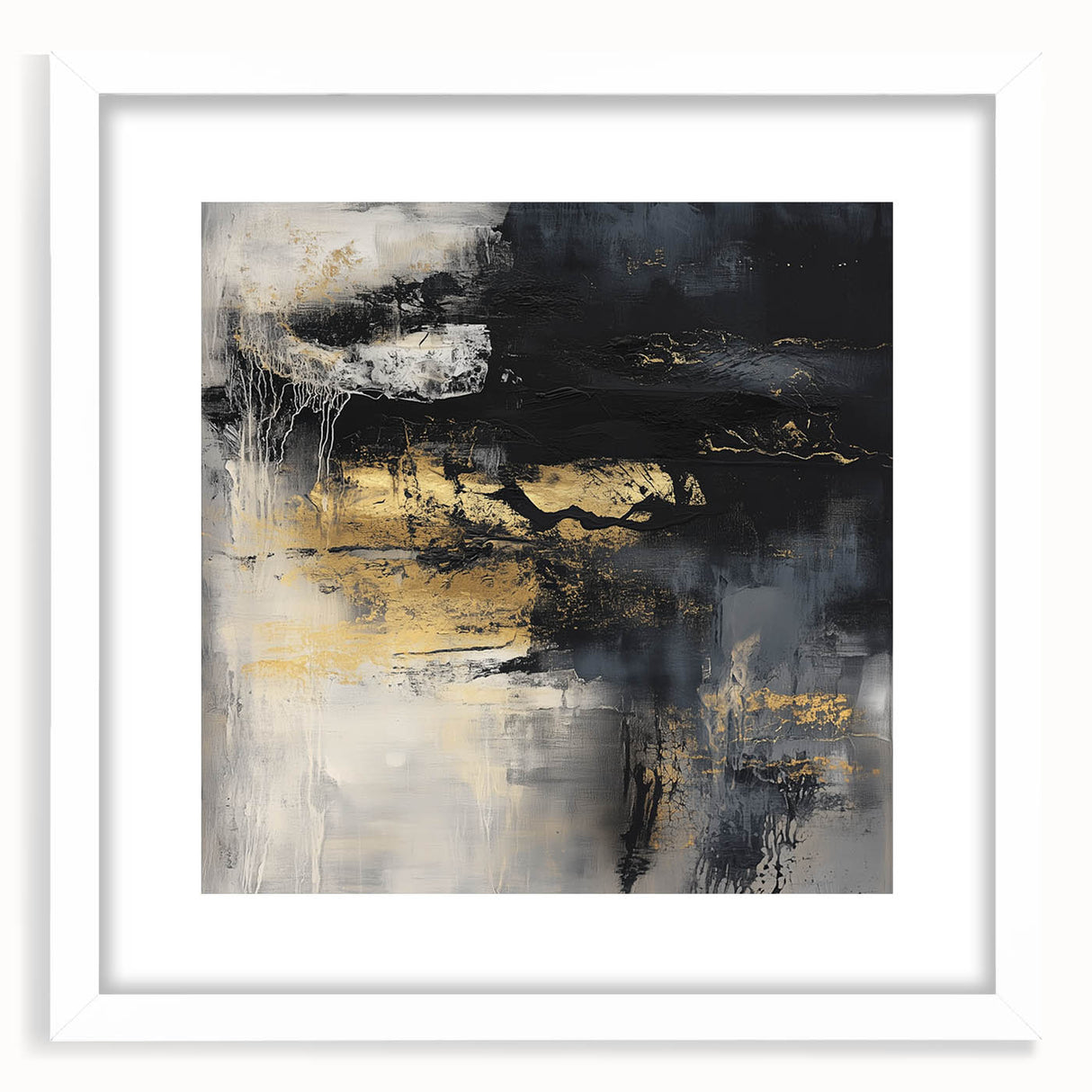 Colorful Abstract Wall Art – Bold Black, Gold & Gray Textured Canvas