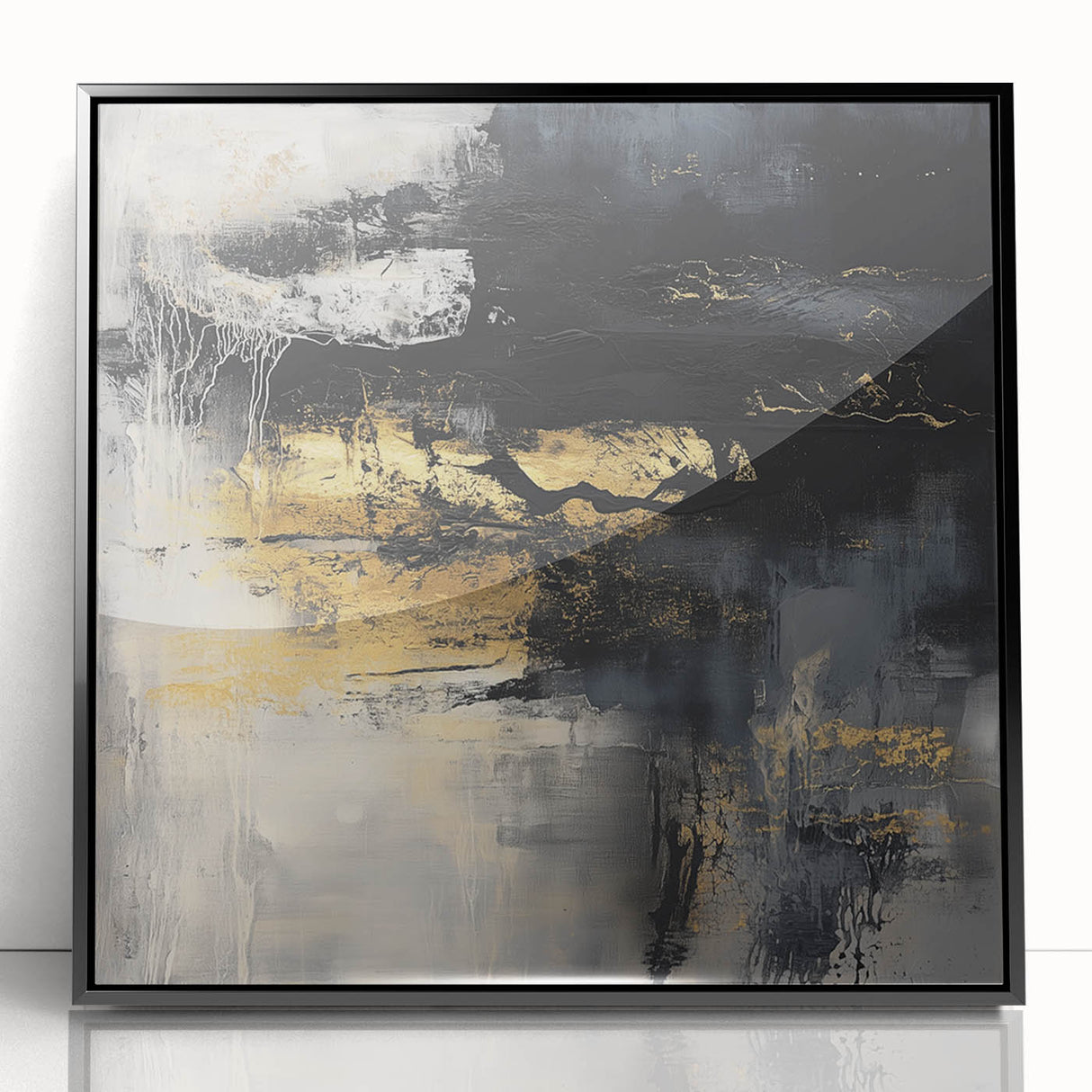 Colorful Abstract Wall Art – Bold Black, Gold & Gray Textured Canvas