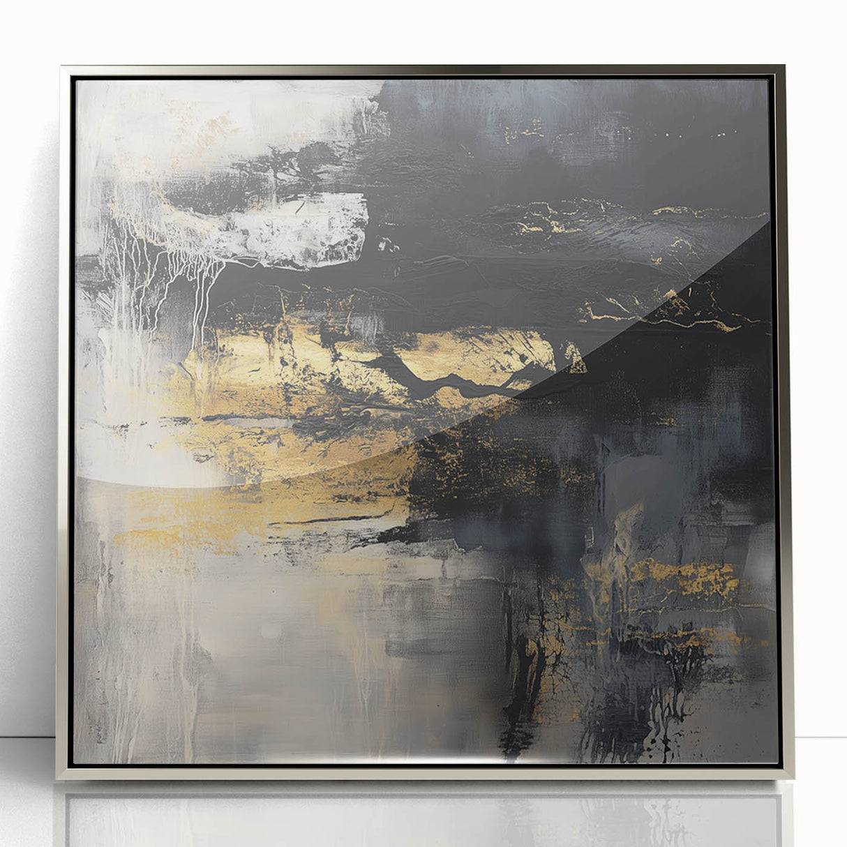 Colorful Abstract Wall Art – Bold Black, Gold & Gray Textured Canvas