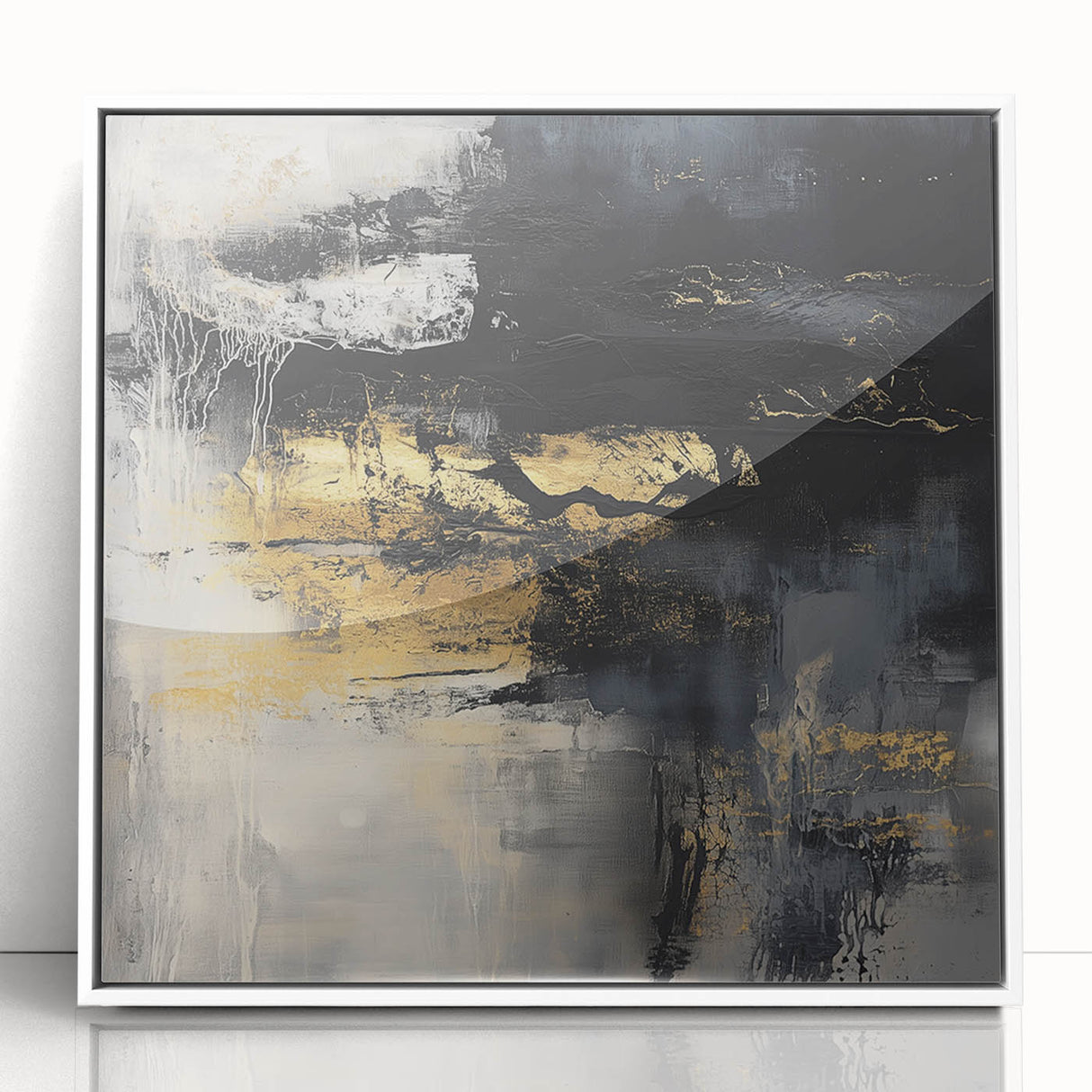 Colorful Abstract Wall Art – Bold Black, Gold & Gray Textured Canvas