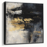 Colorful Abstract Wall Art – Bold Black, Gold & Gray Textured Canvas