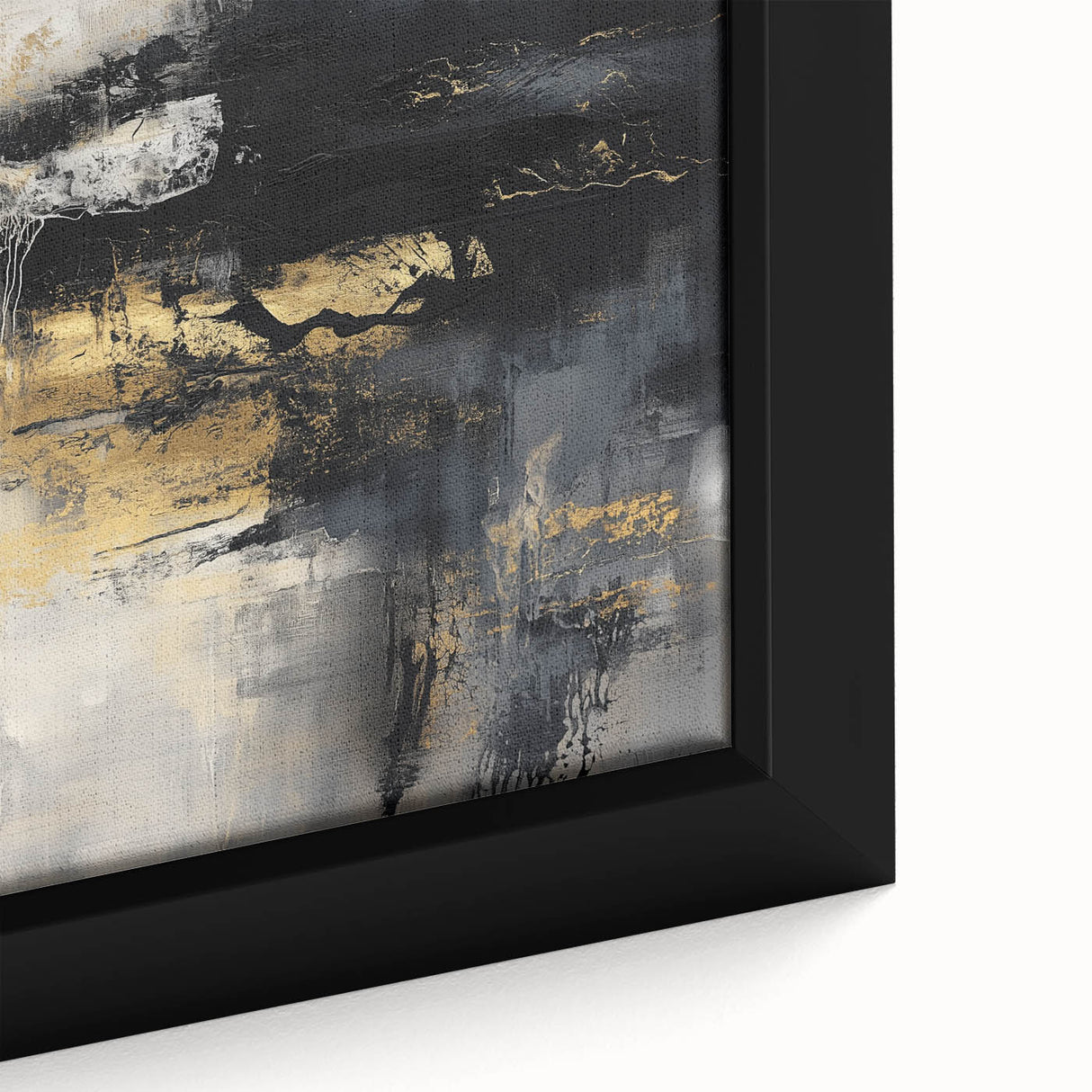 Colorful Abstract Wall Art – Bold Black, Gold & Gray Textured Canvas
