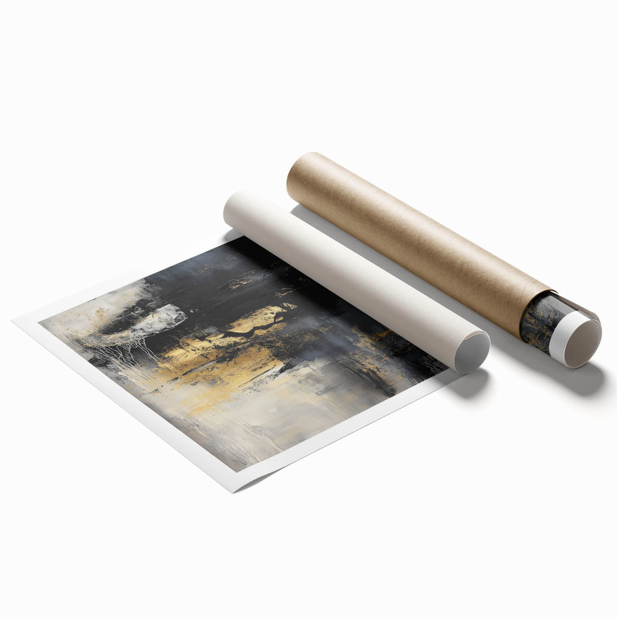 Colorful Abstract Wall Art – Bold Black, Gold & Gray Textured Canvas