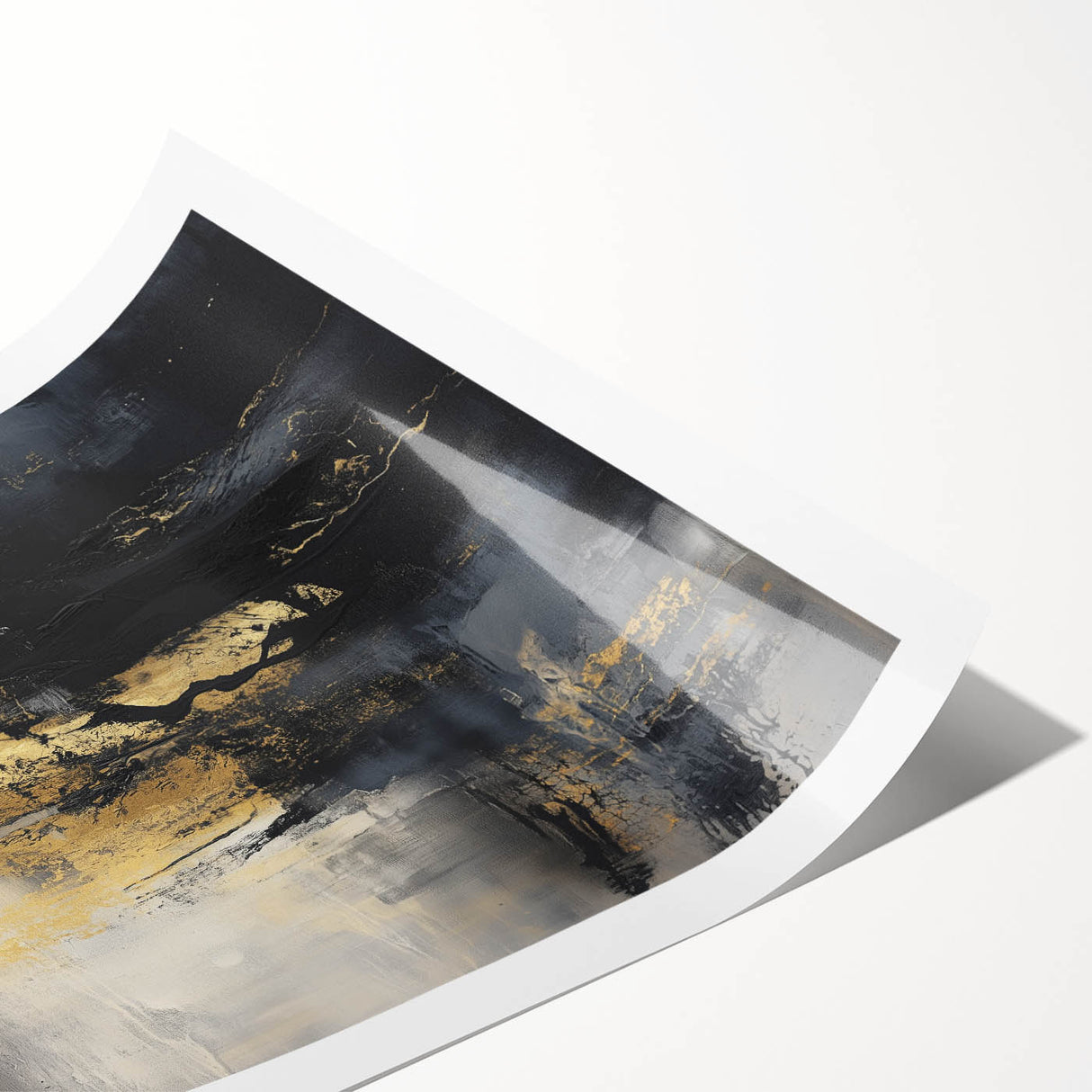 Colorful Abstract Wall Art – Bold Black, Gold & Gray Textured Canvas