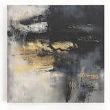 Colorful Abstract Wall Art – Bold Black, Gold & Gray Textured Canvas