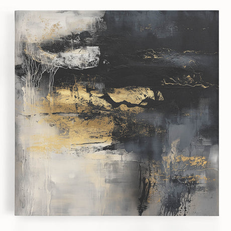 Colorful Abstract Wall Art – Bold Black, Gold & Gray Textured Canvas