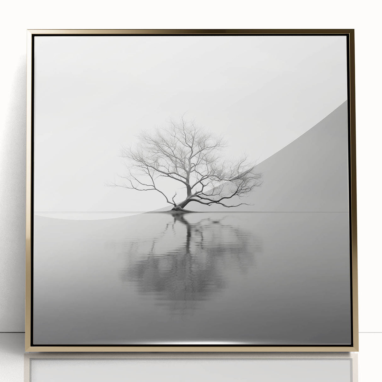Minimalist Tree Reflection Wall Art - Modern Black & White Print
