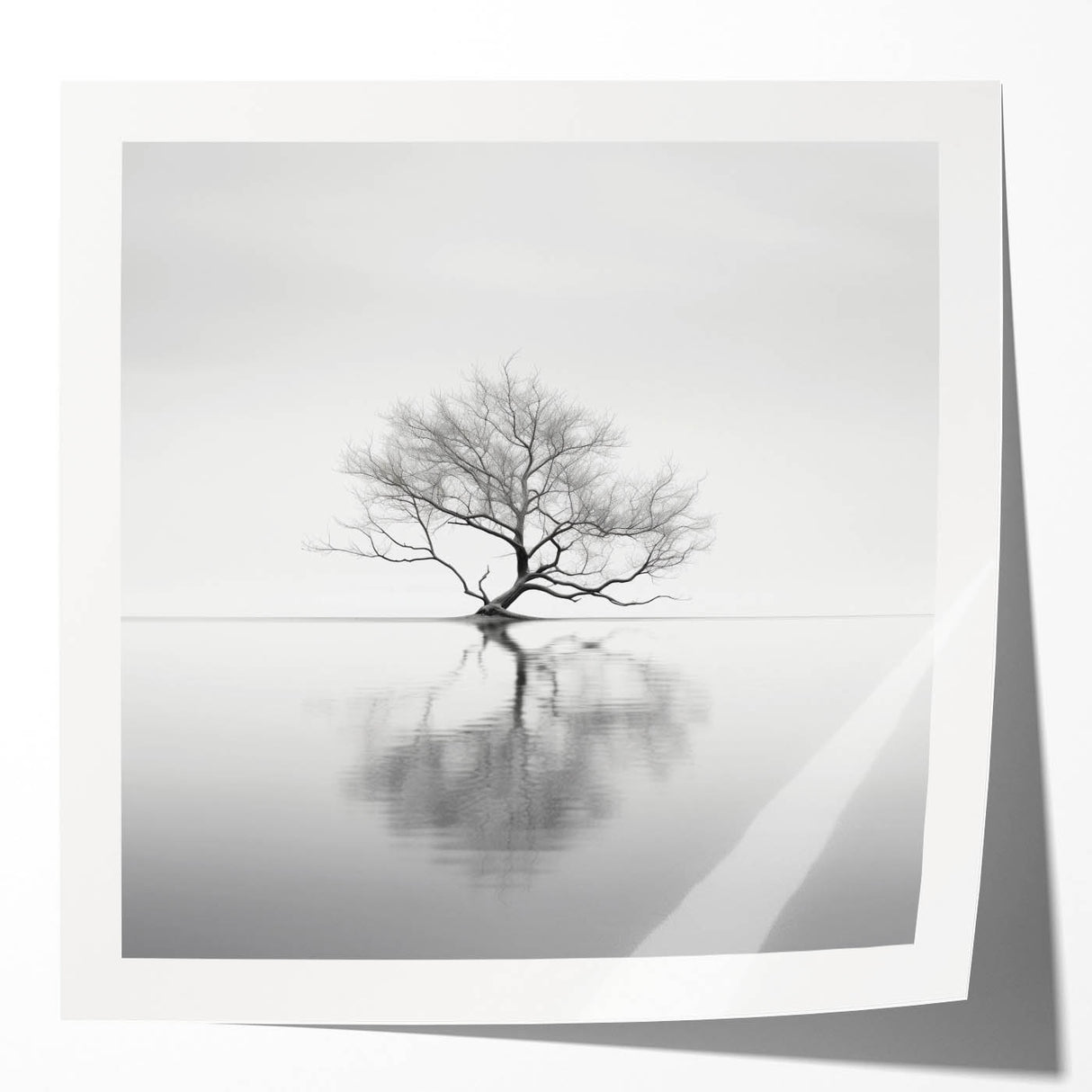 Minimalist Tree Reflection Wall Art - Modern Black & White Print