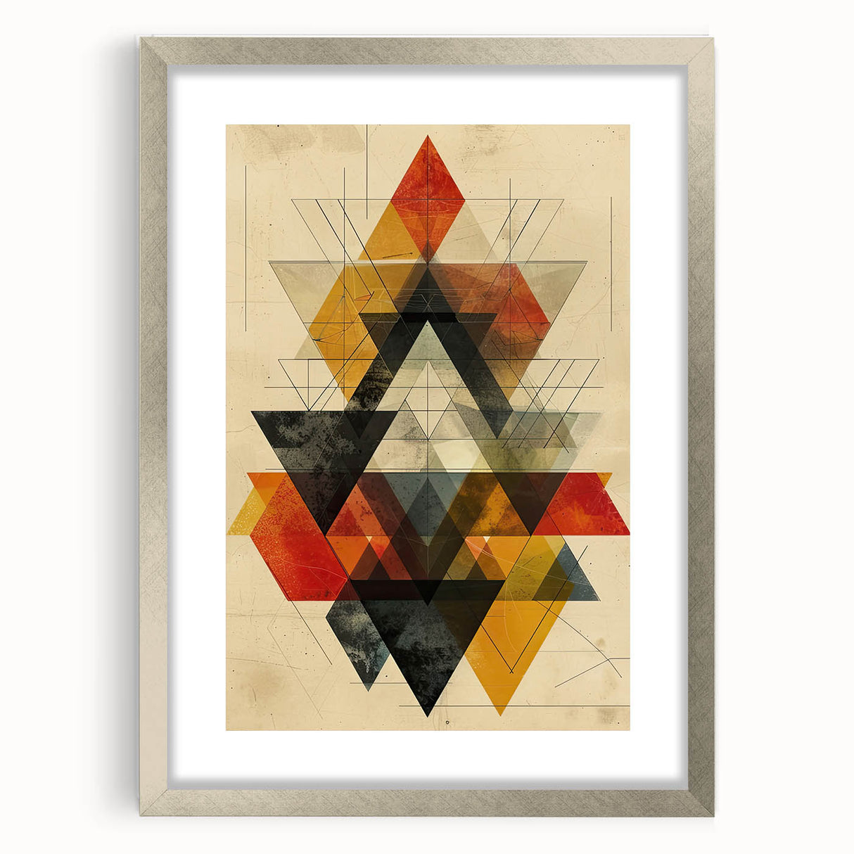 Abstract minimalist wall art framed in silver, showcasing a modern design with clean lines and muted colors, ideal for contemporary home decor.
