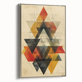 Abstract minimalist wall art framed in silver, showcasing geometric patterns with a subtle color palette, ideal for modern home decor.