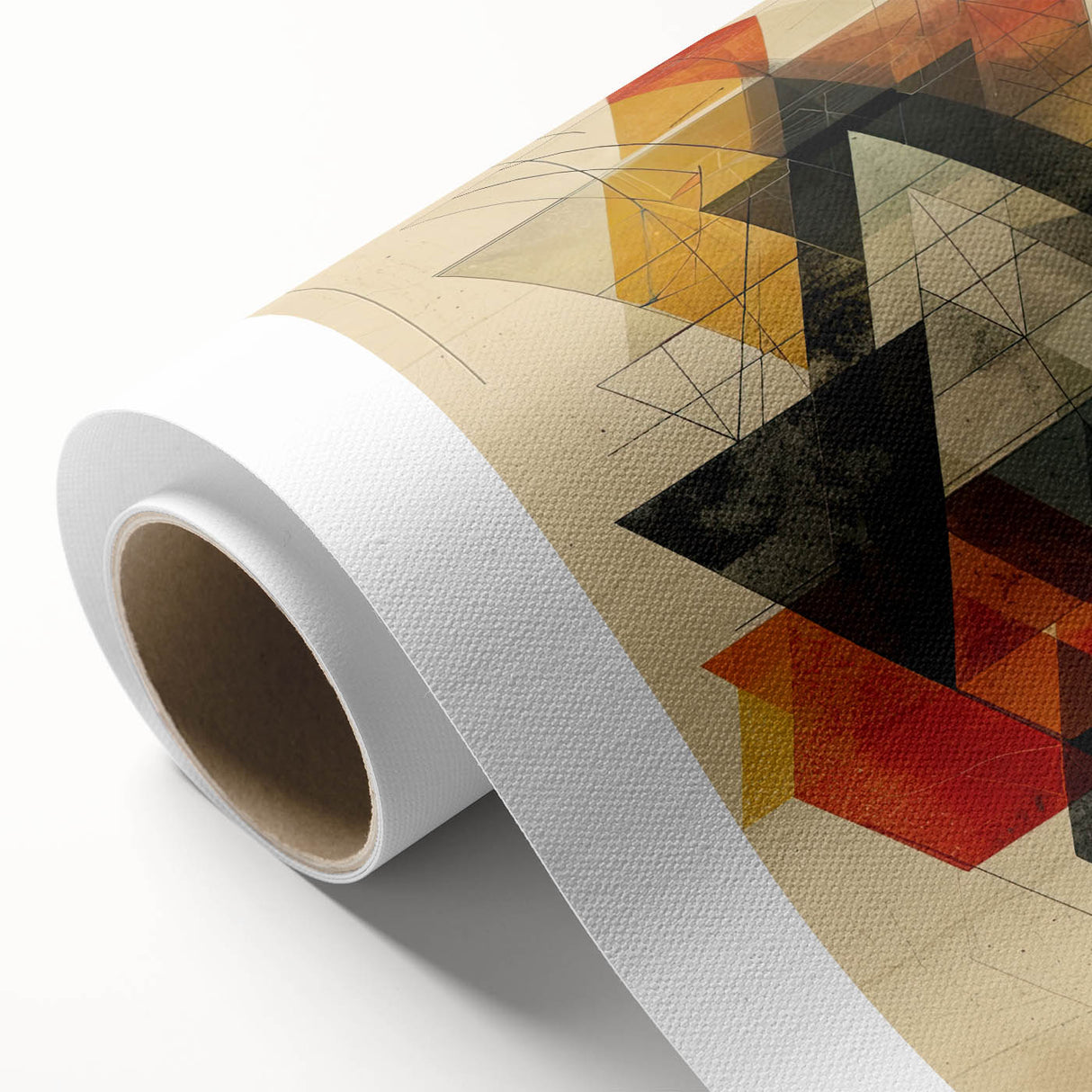 Abstract minimalist wall art on rolled canvas, showcasing soft pastel colors and geometric shapes, ideal for contemporary home decor. Packaged securely in a durable cardboard tube for safe delivery.