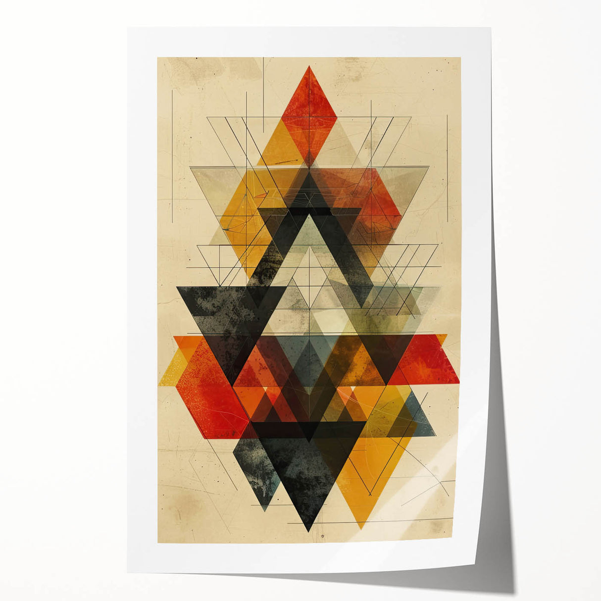 Abstract minimalist wall art print showcasing soft earth tones and geometric shapes, elegantly rolled and packaged in a protective cardboard tube, perfect for modern decor.